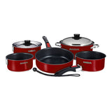 Magma Nestable 10 Piece Induction Non-Stick Enamel Finish Cookware Set - Magma Red [A10-366-MR-2-IN]