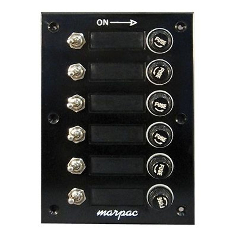 Marpac Toggle Switch Panel-Fuse 15A 12V 6 Gang Black 4.5"Wx6.5"H Boat Marine